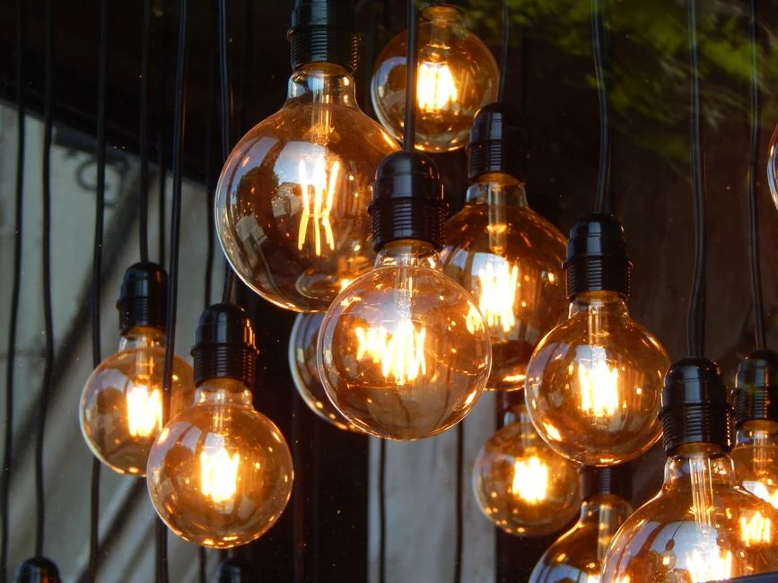 A captivating close-up of glowing vintage Edison light bulbs, creating a warm ambiance.